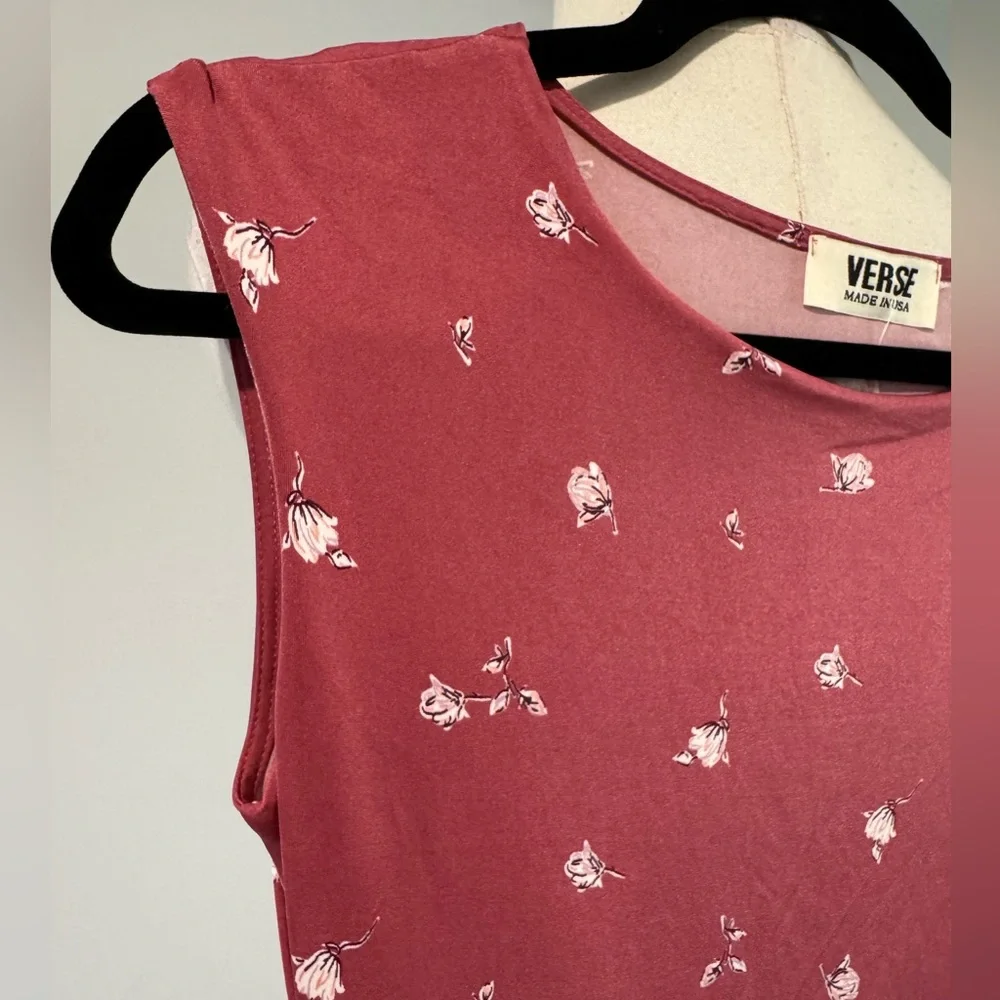 NWT Verse Sasha Knit Midi Dress - Pink with White Floral Size Small - Picture 2 of 4